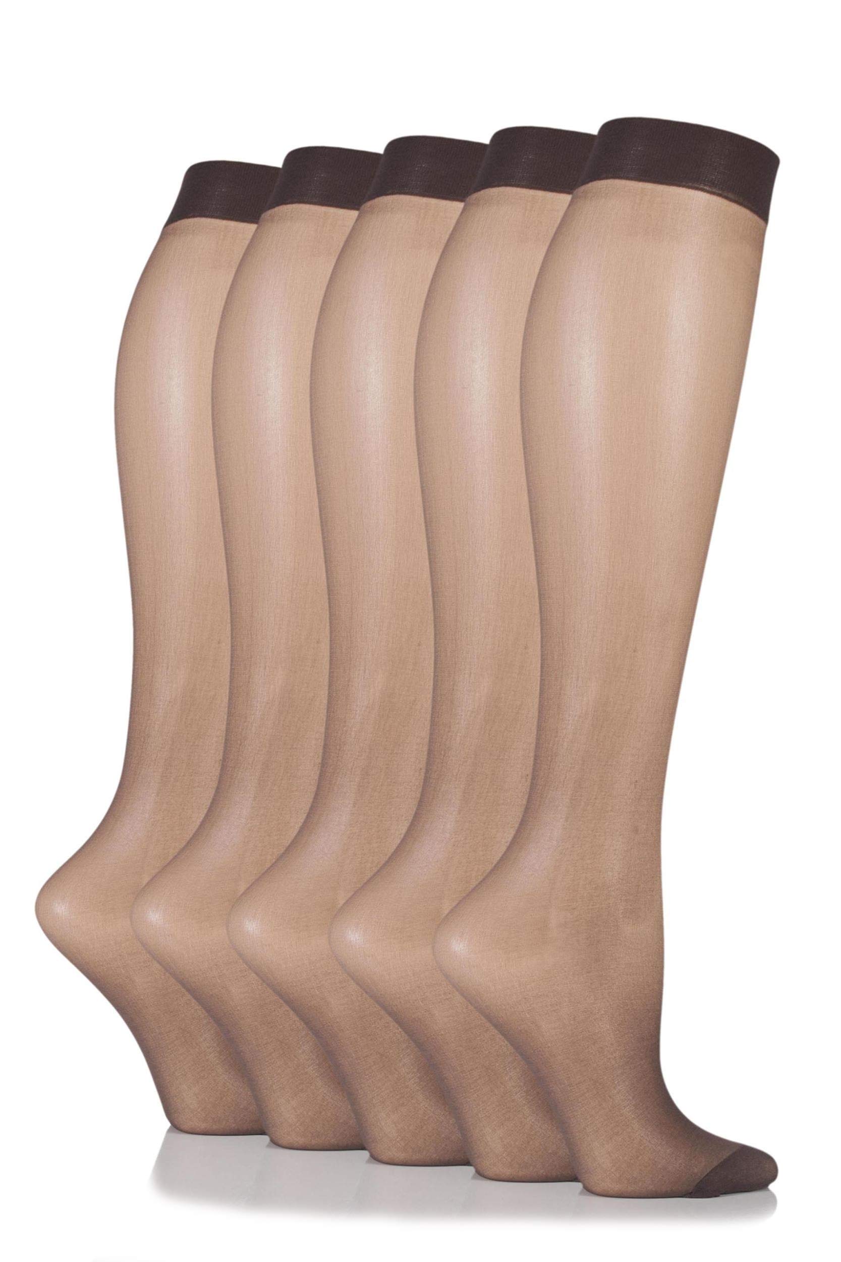 SockShop Women's 5 Pair 15 Denier Knee Highs 4-8 Ladies Nearly Black