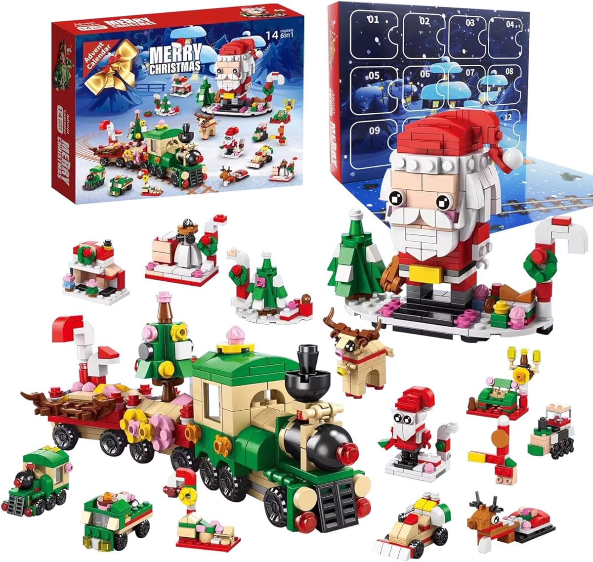2025 Christmas Advent Calendar, 6 IN 1 Santa Claus Train Building Blocks, 12 Days Countdown Calendar Toy for Kids, Christmas Building Toys Party Favors, Kids Christma Gifts for Boys & Girls