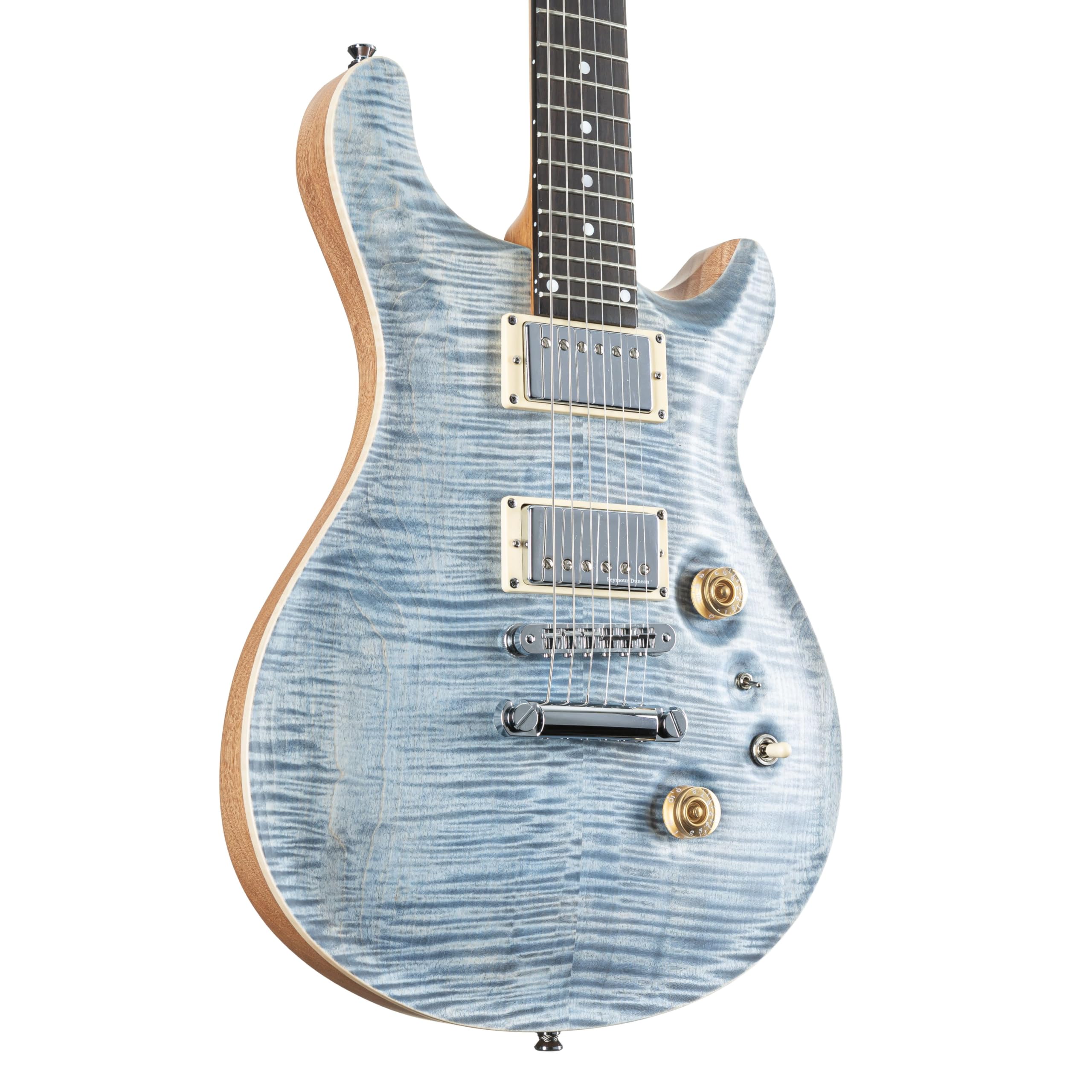 Fame Forum IV Classic E-Gitarre, elektrische Gitarre mit Humbucker Tonabnehmer, Electric Guitar mit blauer Riegelahorndecke, Forum Double Cut