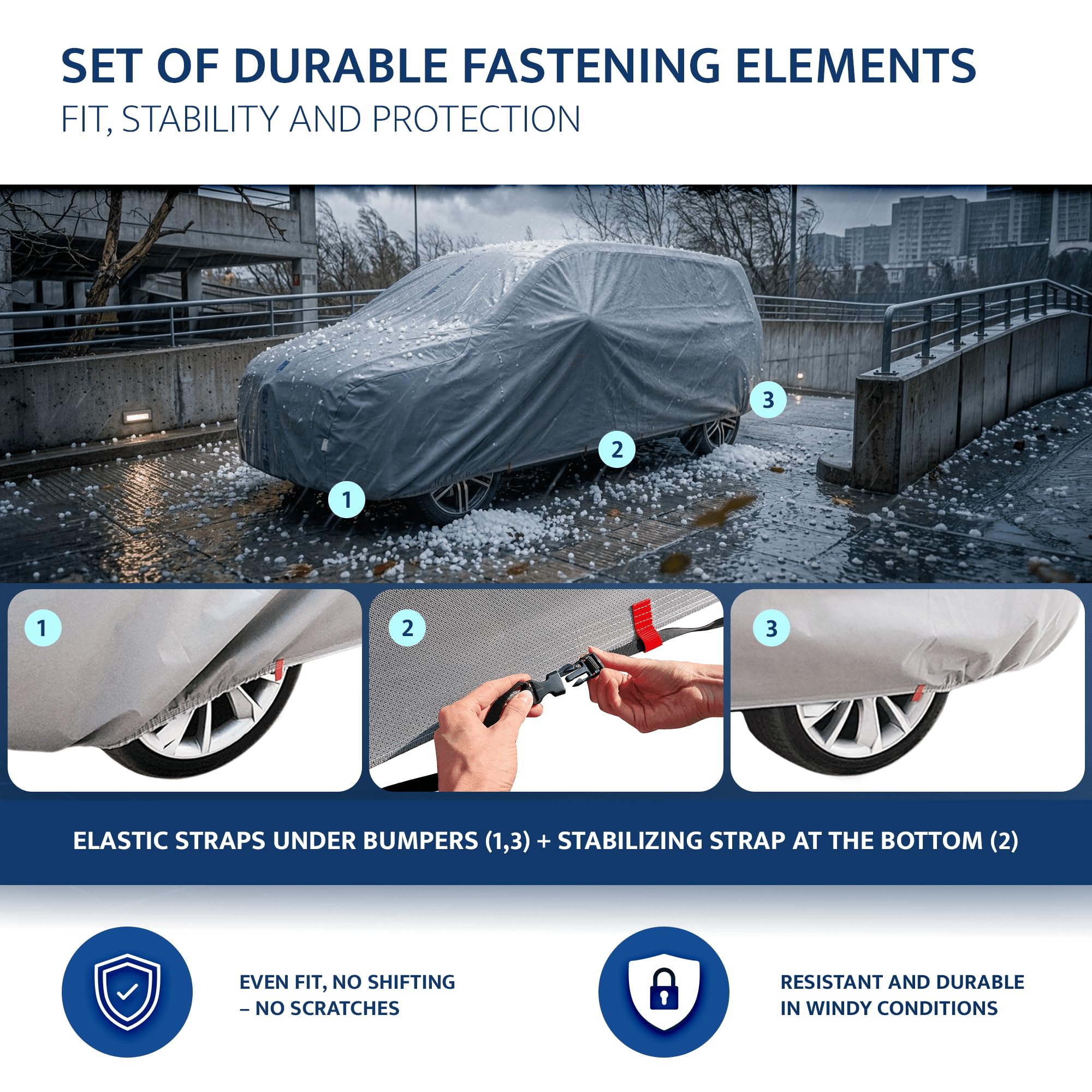Autoabdeckung Wasserdicht Abdeckplane Auto Atmungsaktiv Sonne, Staub, Hagelschutz, UV-Schutz XL (471-490cm) 7 mm Van/Kombivan - Autoplane Autohülle Winter & Sommer