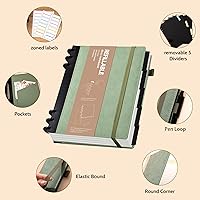 Vista 3 de Yoment Leather Journal Notebooks for Work Refillable 224 Page 100 GSM Thick 5 Subject Notebook with Removable Dividers Tabs Hardcover Notebook for