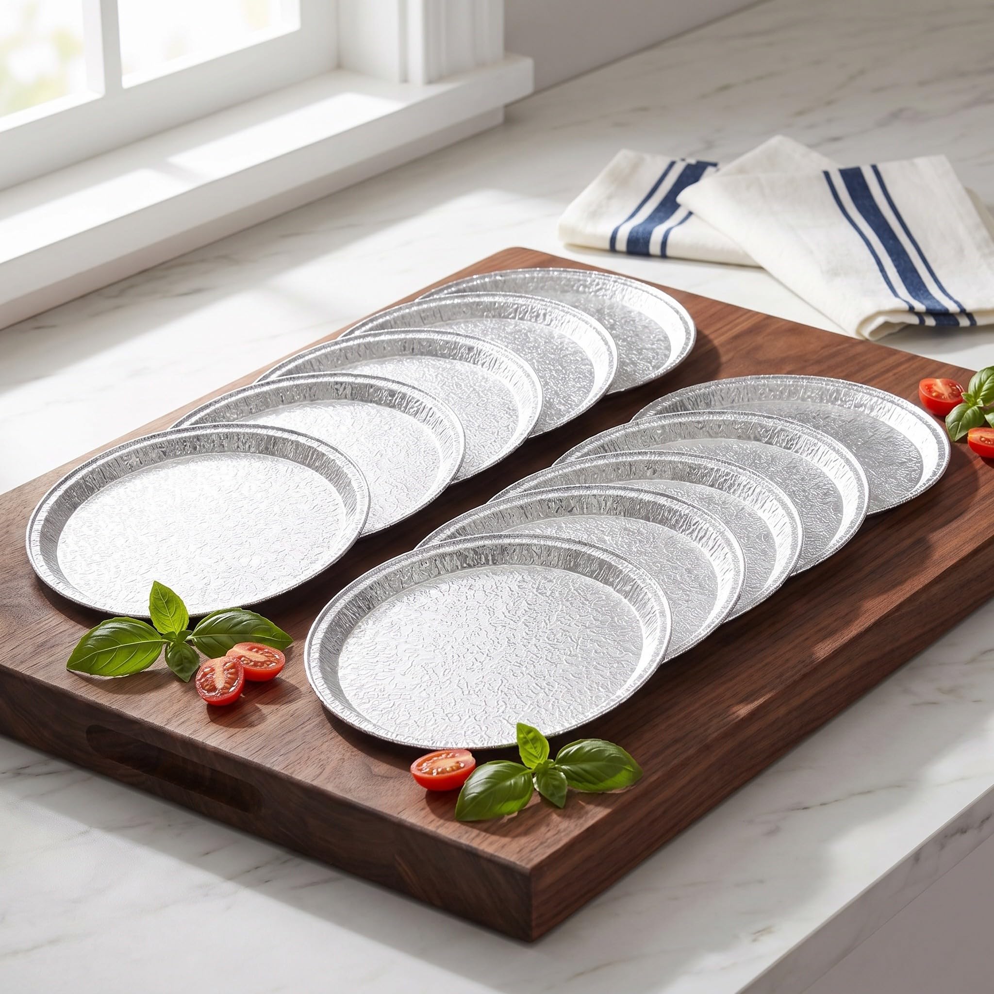 OSALADI 10 szt. jednorazowych aluminiowych patelni do pizzy 12" | Taca do pieczenia z folii aluminiowej do pieczenia ciasteczek czekoladowych, grilla, biwakowania i imprez, bezpieczna w