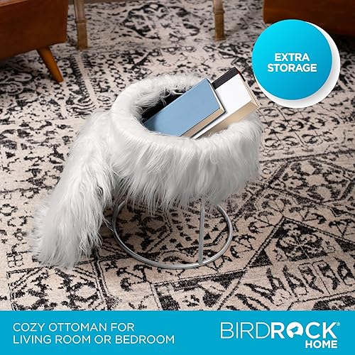 Miniatura 13 de BIRDROCK HOME Taburete redondo de piel sintética, otomana pequeña acolchada con cojín suave para sala de estar, dormitorio o sala de maquillaje,