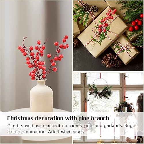Miniatura 3 de 30 piezas de bayas rojas de acebo para árbol de Navidad, bayas rojas, ramas de acebo de Navidad para decoración de árbol de Navidad, manualidades,