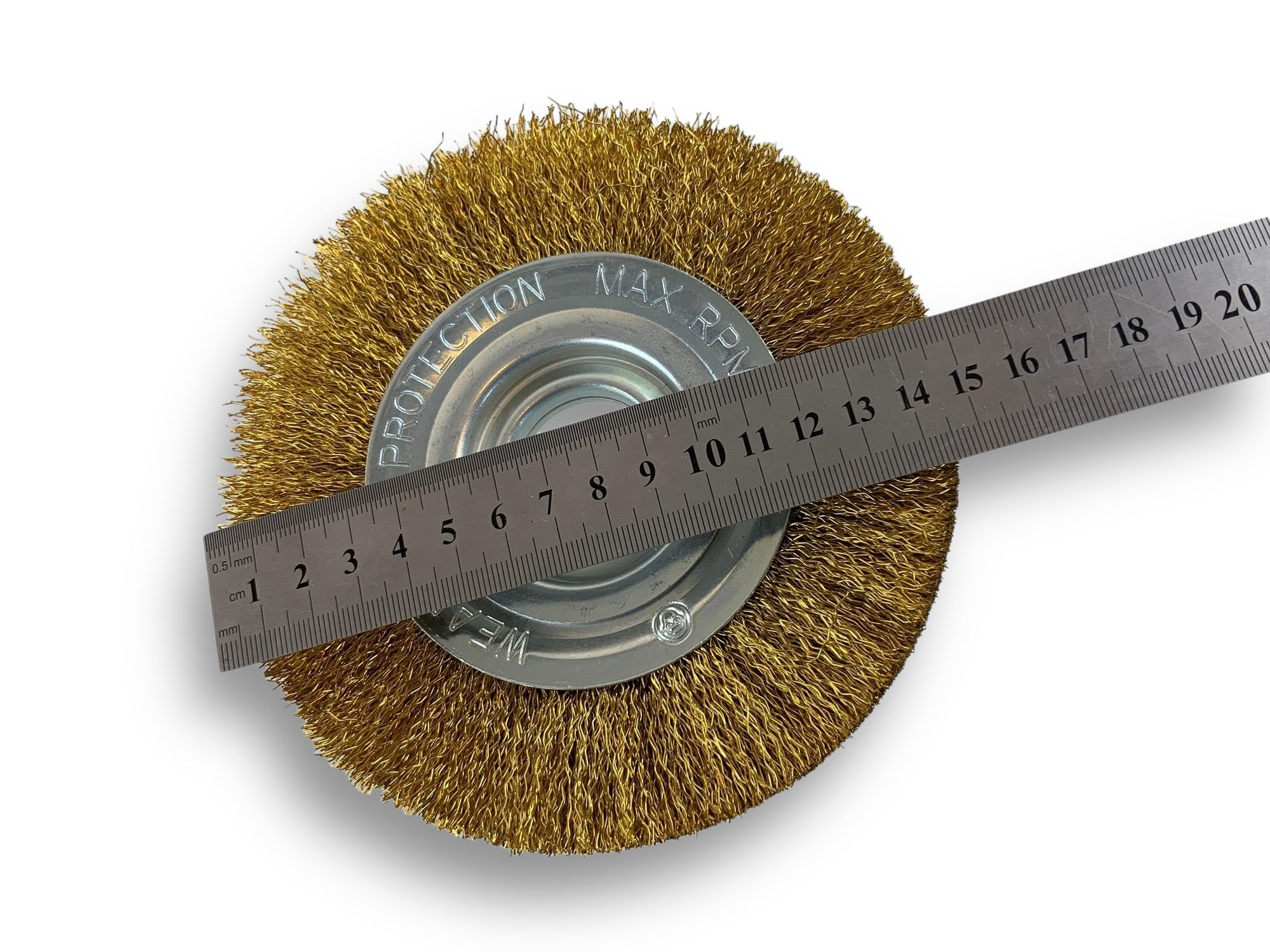 KIBROS 235152LV | Okrągła szczotka metalowa Otwór | Ø 150 mm | Mosiądz drut falisty 0,20 | Szlifierka warsztatowa | Reduktor Adapter | Polerowanie szlifowania zadziorów szczotkowania, 153 cm
