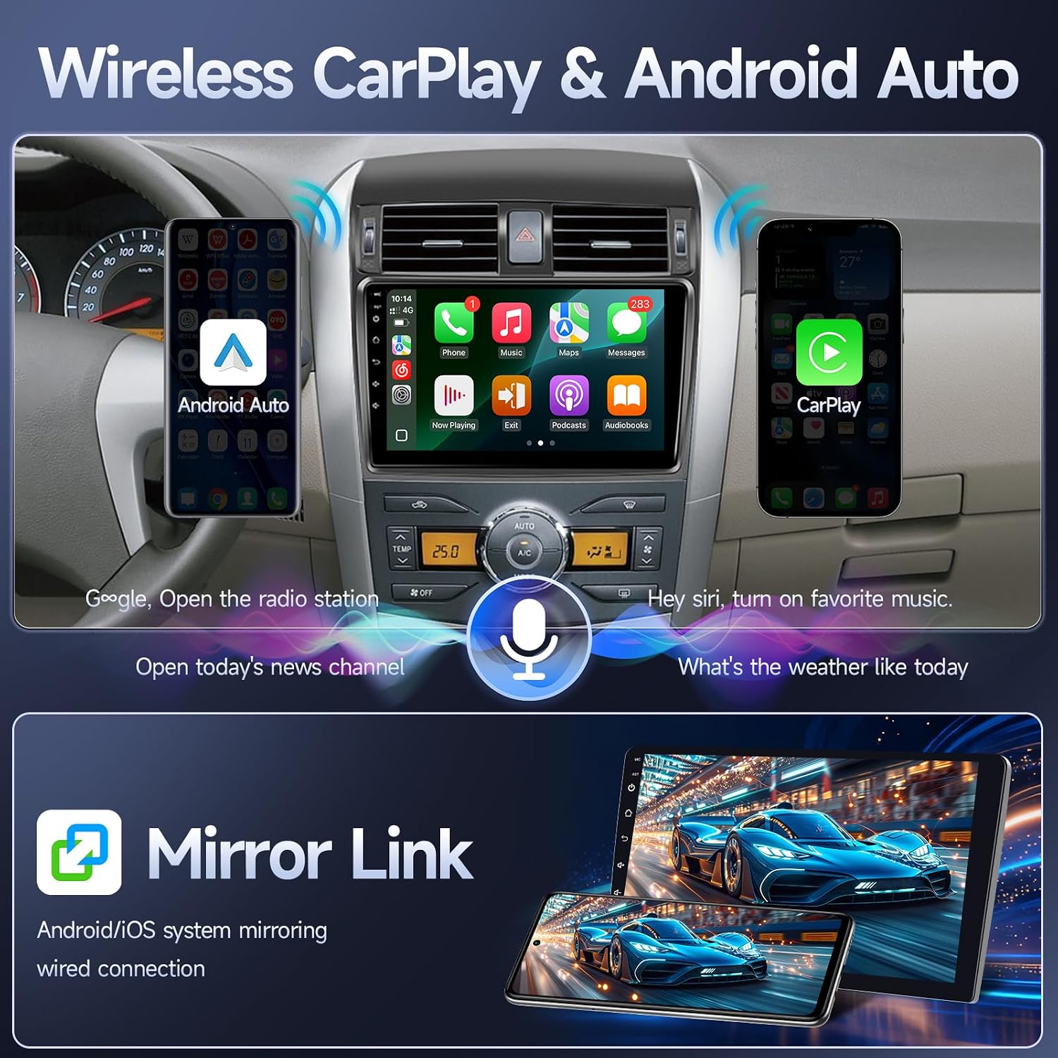 Naifay Fast Boot Linux Car Radio for Toyota Corolla 2009 2010 2011 2012 2013, 9" IPS Touchscreen for Corolla Radio with Wireless Carplay/Android Auto/Bluetooth/FM/Mirrorlink/SWC/Camera/MIC