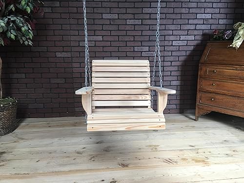 Miniatura 3 de Columpio de porche enrollable de ciprés de 2 pies fabricado en Estados Unidos con accesorios para colgar y portavasos