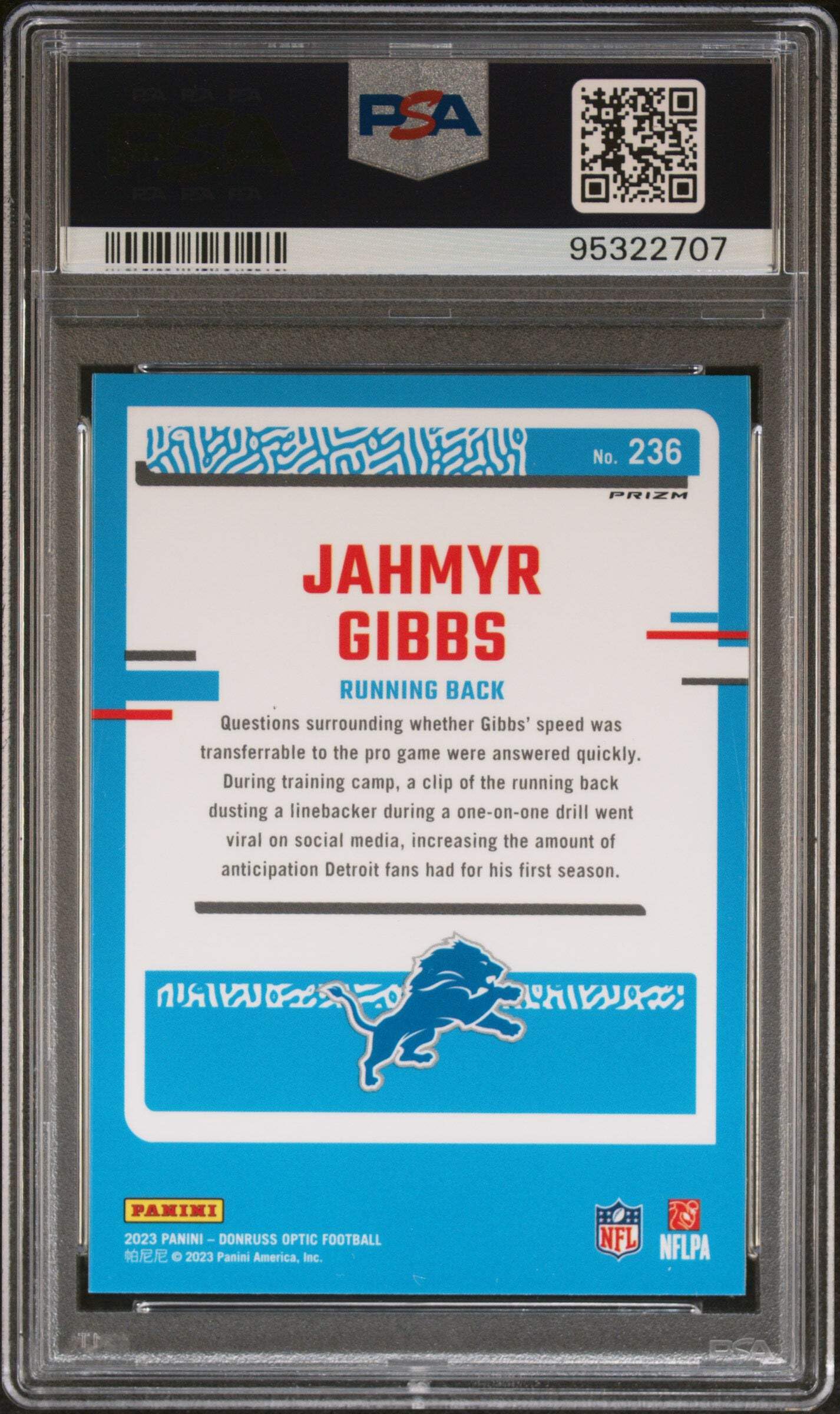 Amazon.com: Graded 2023 Panini Donruss Optic Jahmyr Gibbs #236