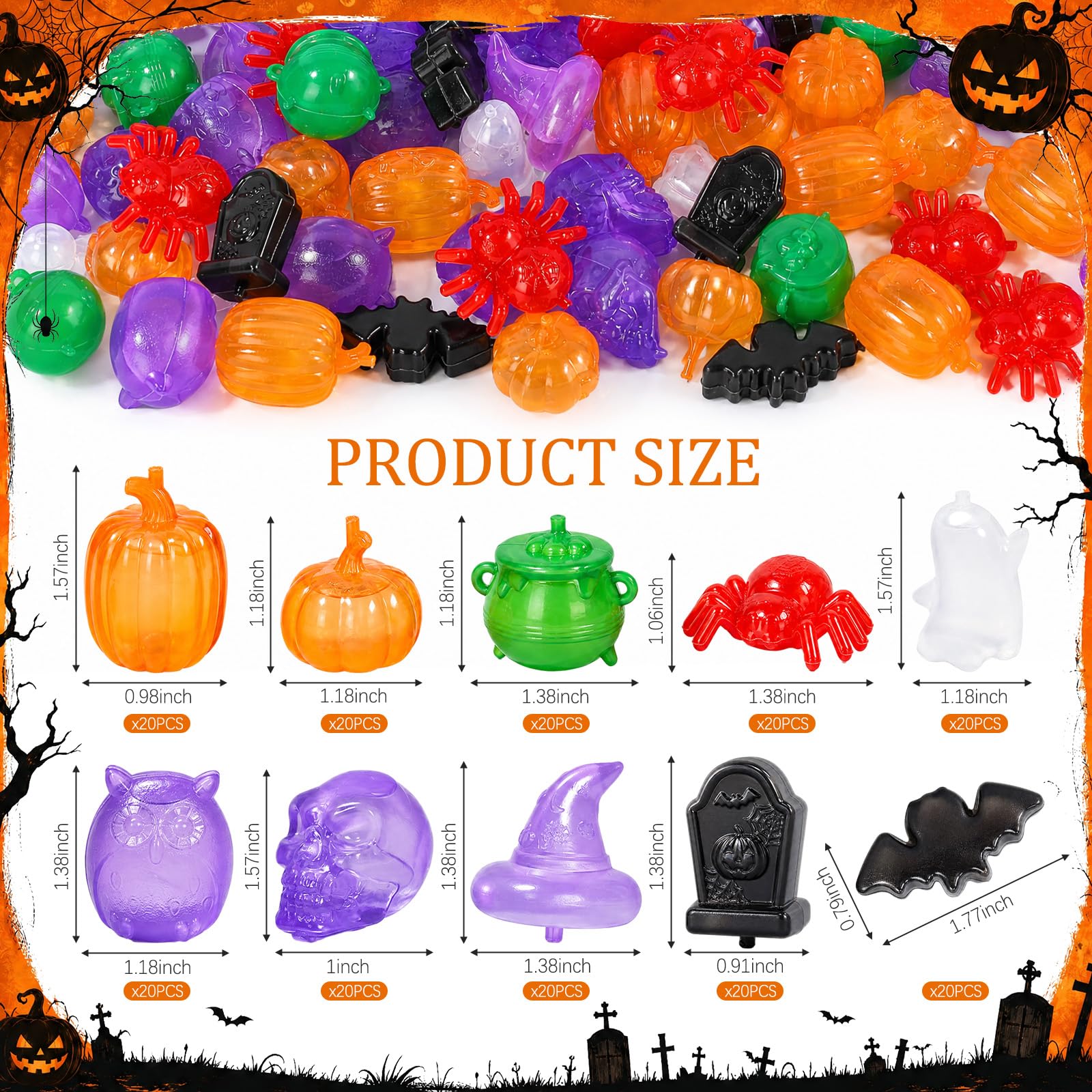 Meanplan Wiederverwendbare Halloween-Eiswürfel für Getränke, wiedergefrierbar, Kunststoff, wiederverwendbar, Kürbis, Spinne, Zauberer, Hut, Geister, Form, Würfel für Dekoration, nicht schmelzen, für