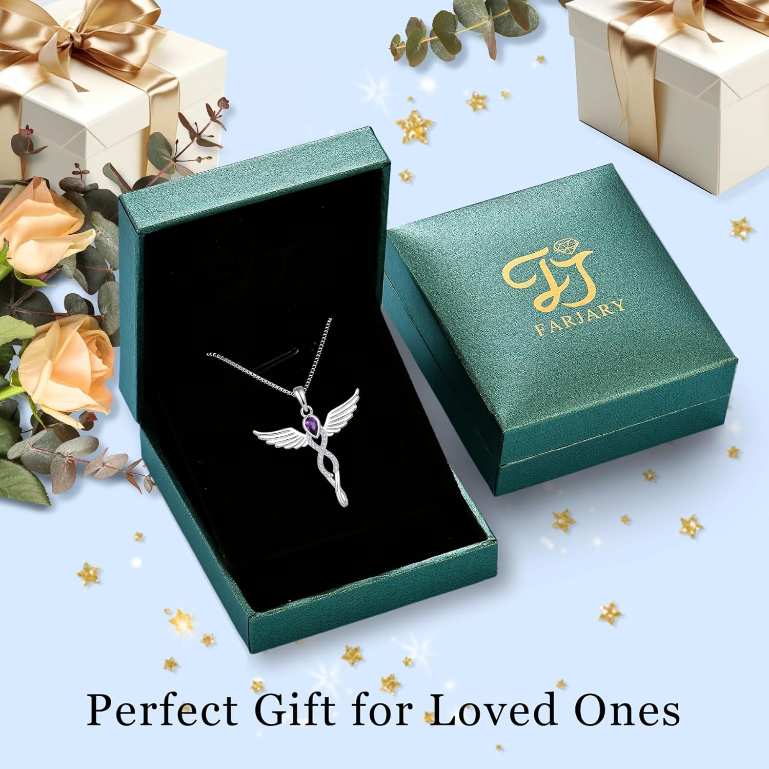 FJ Infinity Angel Wings Necklace 925 Sterling Silver Guardian Angel Necklace Birthstone Jewelry for Women - Image 6