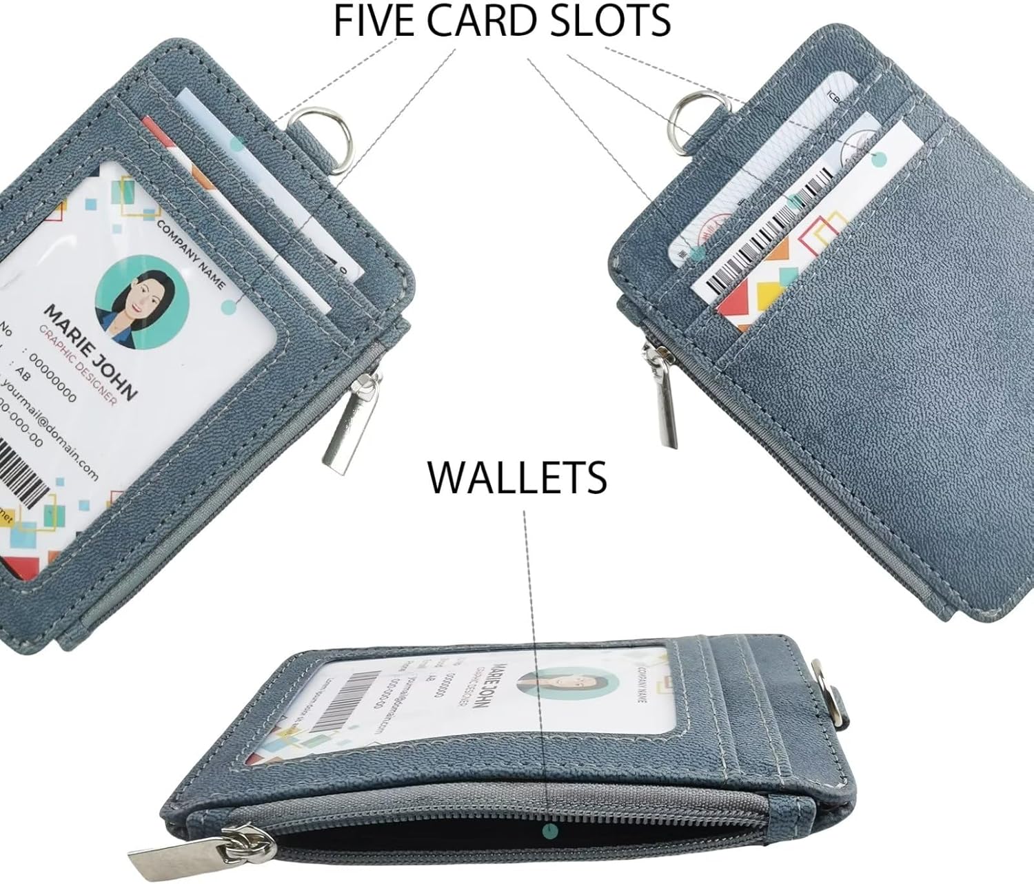 bolimoss 2-in-1 ID Badge Holder with Lanyard Wallet,Vertical ID Badge Card Holder with 1 Clear ID Window, 4 Credit Card Slots, 1 Side Zipper Pouch, Detachable Wristlet & Neck Lanyard (Green) - Image 4