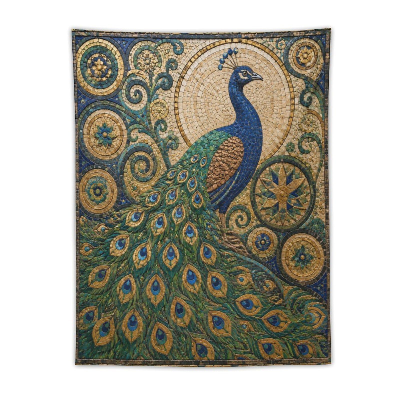 W7C8U2X3 Peacock Mosaic Wall Tapestry, Mosaic Style, Byzantine