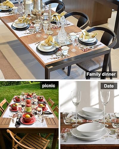 Miniatura 5 de Autumn Leaves Table Placemats for Dining Table Set of 4,Cotton Linen Cloth Kitchen Place Mats with Pocket,Washable SquareRectangleRoundOblong Table
