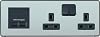 MK Dimensions 2 Gang Combi Switch Socket Stain Steel Finish with a Black Trim Multimedia Plate with Left Side Euro Frame