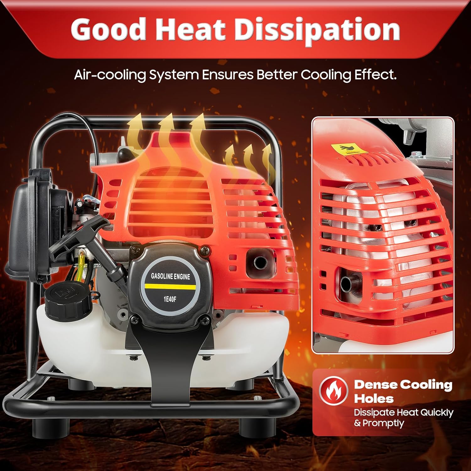 Gasoline Engine Water Pump,2-Stroke Industrial Water Pump Air-Cooled, Transfer Pump Petrol Pump Portable High Pressure for Irrigation Pool, Landscaping or Gardening Irrigation(43CC 2hp)