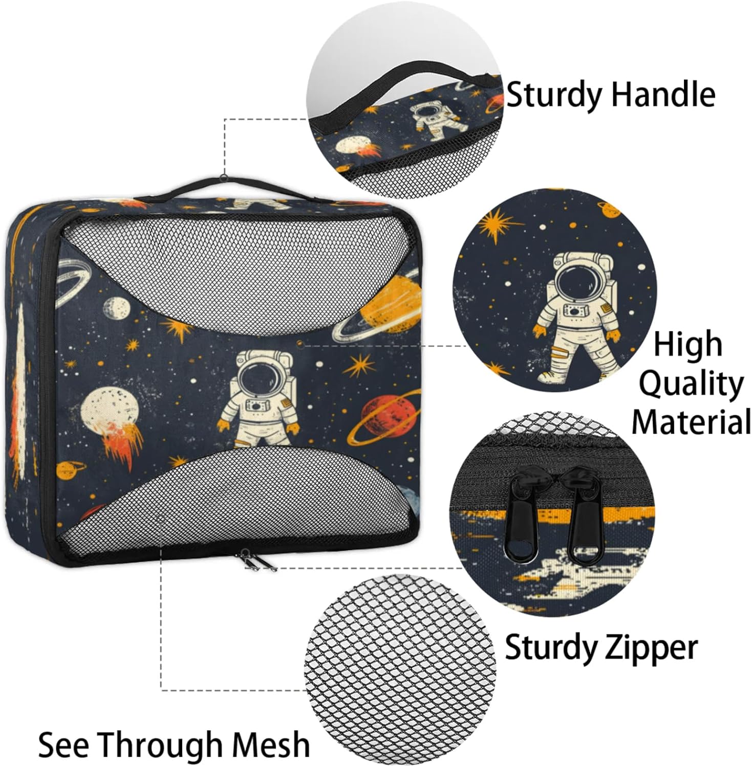 4 Set Packing Cubes for Travel, Cute Astronaut Packing Cubes for Women, Travel Luggage Packing Organizers, Packing Cube Set, Astrology Astronomy Comet