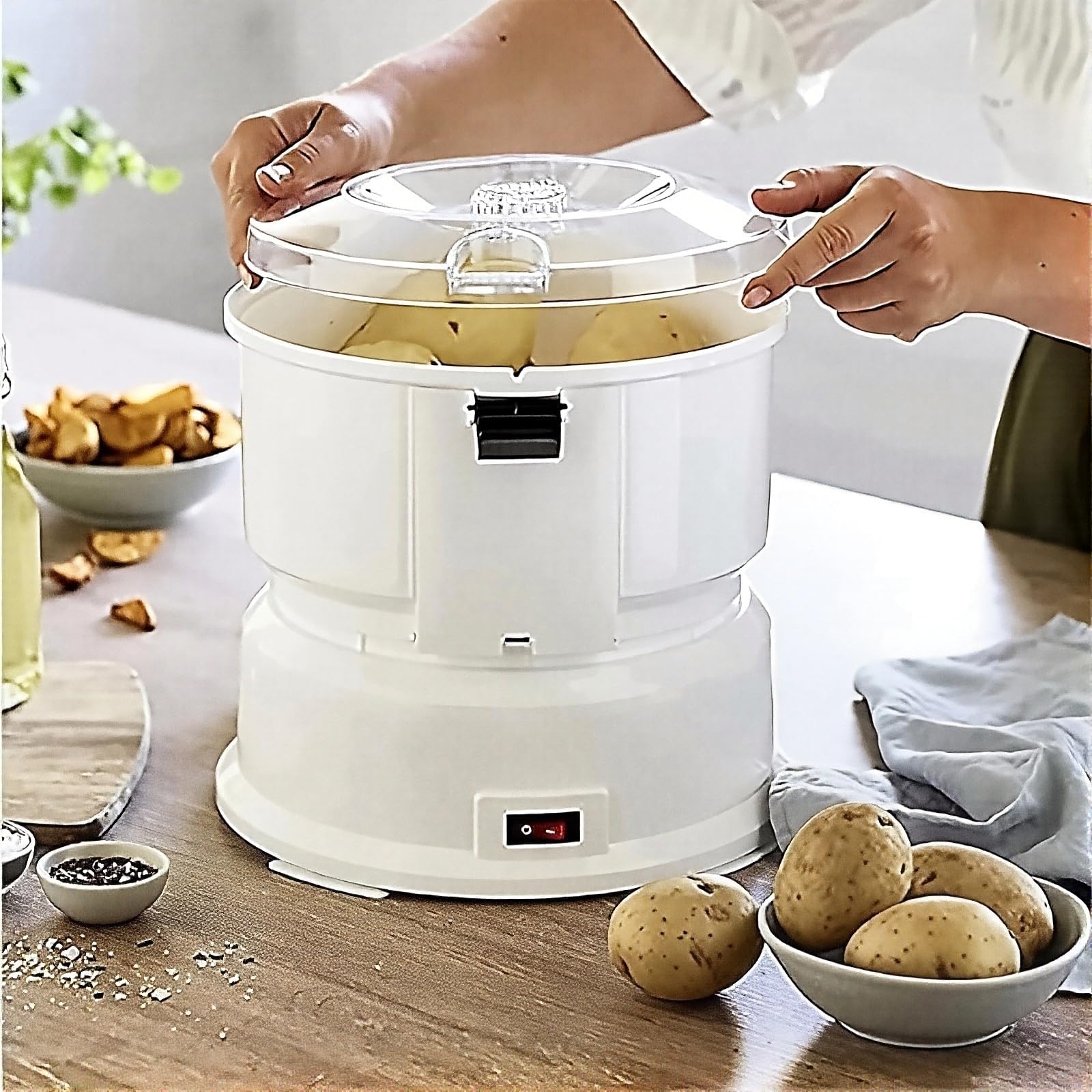 Elektryczna obieraczka do ziemniaków, automatyczna obieraczka do warzyw o pojemności 1 kg, szybkie obieranie w ciągu 1 minuty, obrotowa blokada bezpieczeństwa do użytku w kuchni