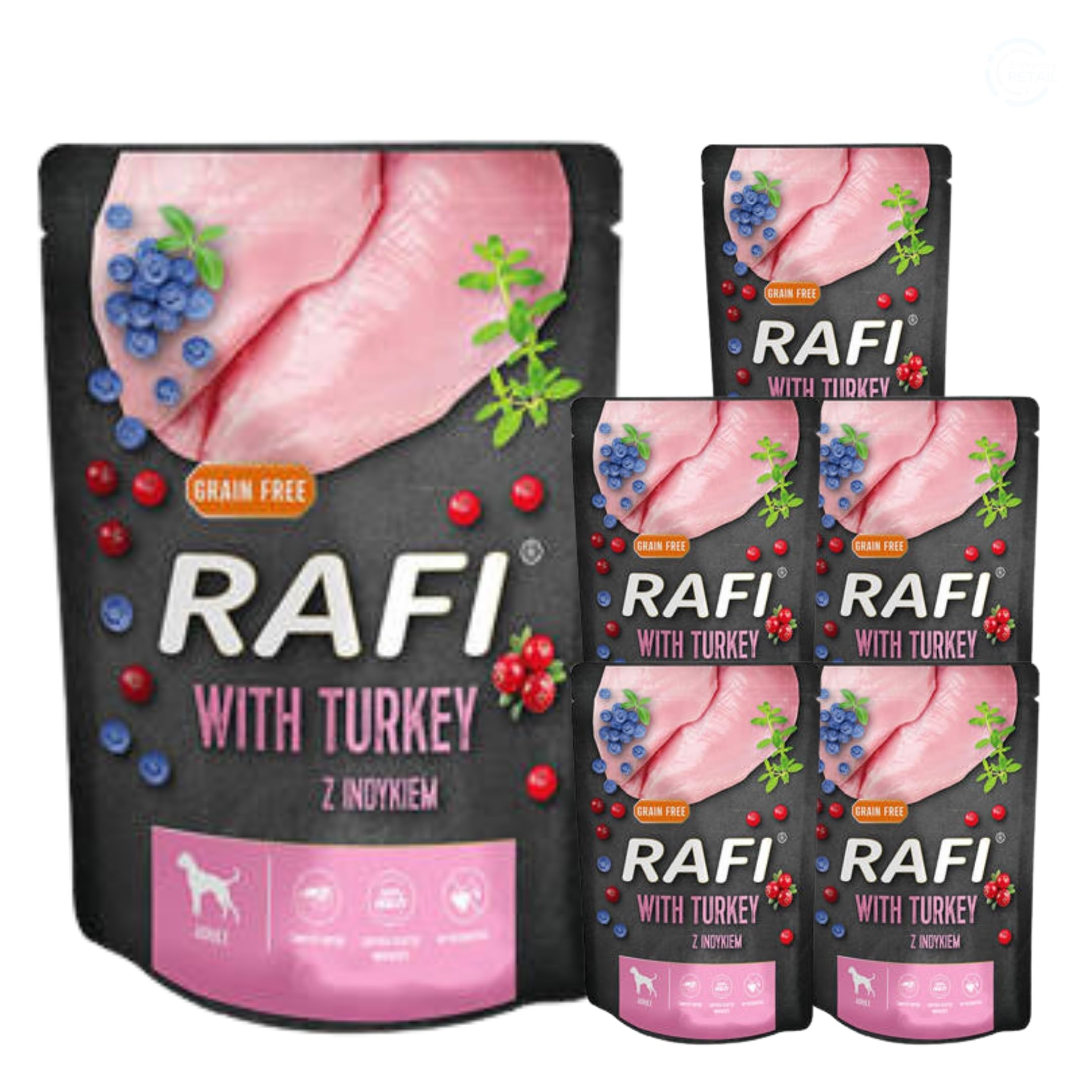 Rafi Complete Wet Dog Food: Meat & Natural Ingredients, Grain-Free, Immune-Boosting Superfoods in Every Flavour! Healthy & Tasty Nutrition for All Breeds! (Turkey, 6x300g)