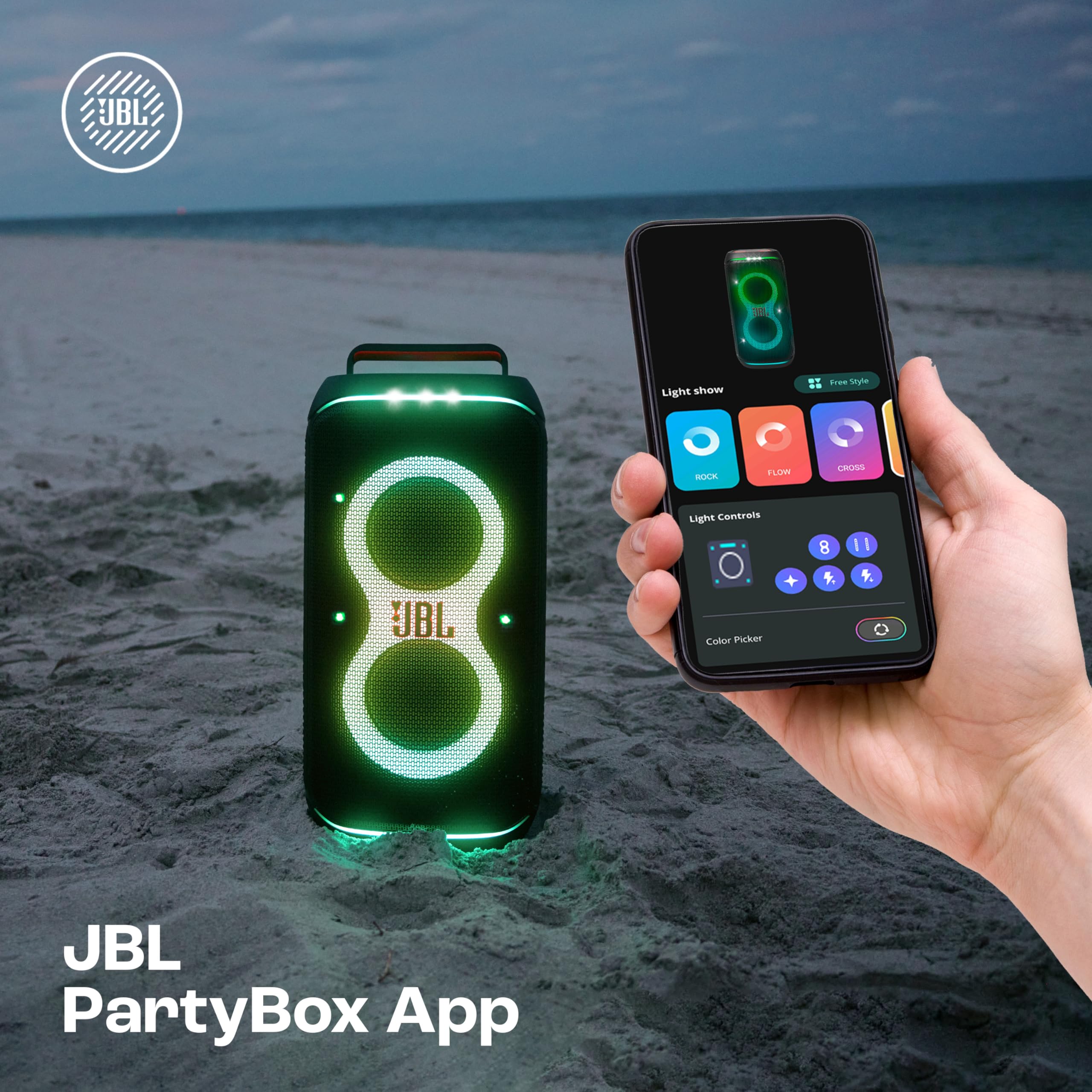 JBL Partybox 120 Wireless Bluetooth 160W Party Speaker, AI Sound Boost, Futuristic Light Show,Upto 12H Runtime,Auracast Multispeaker Support,Guitar+Mic Input — Amazon image 5