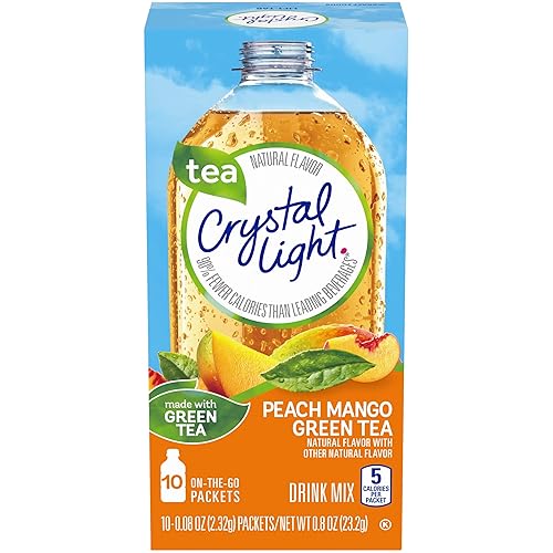 Crystal Light On The Go - Mezcla de bebidas de té verde melocotón y mango caja de 10 paquetes paquete de 6