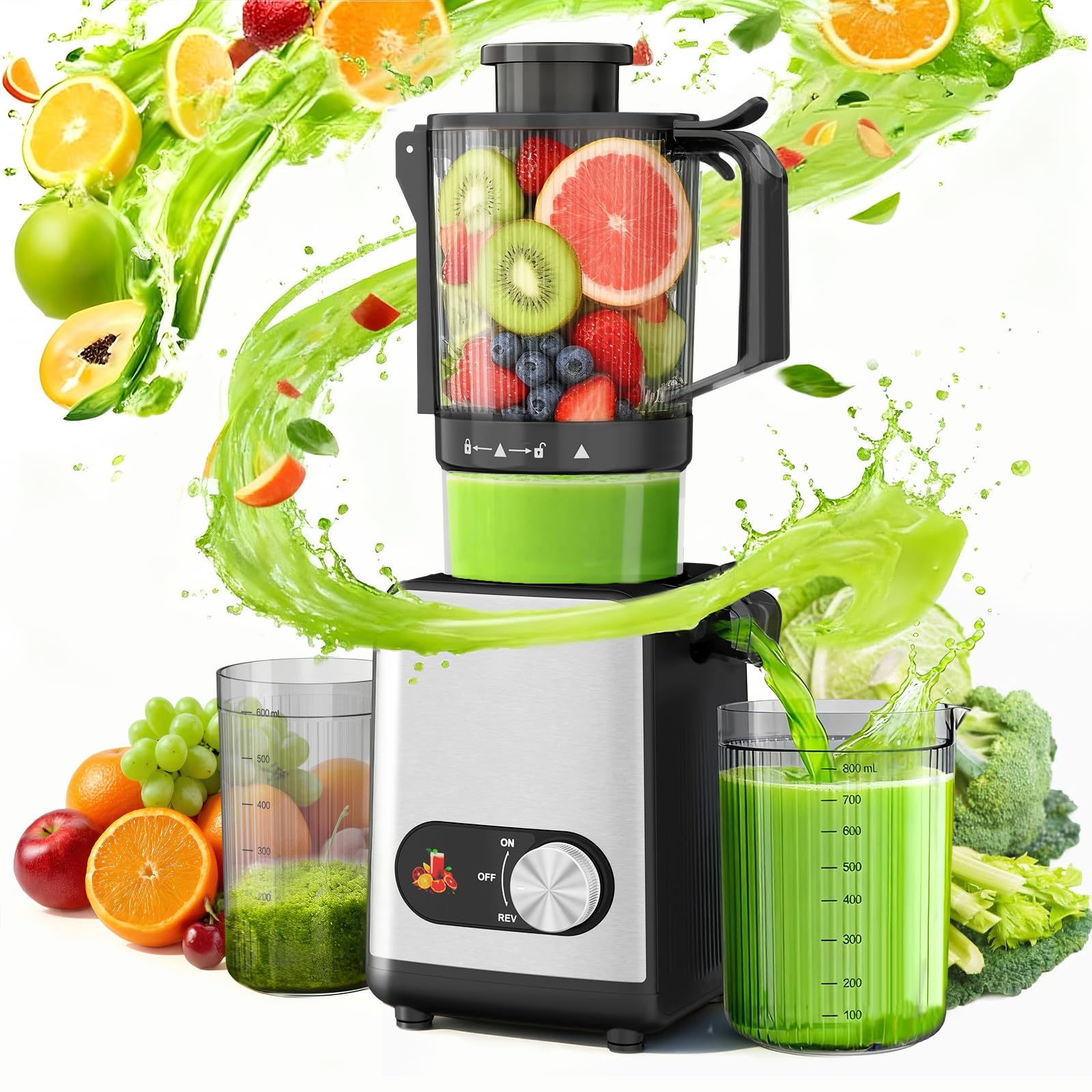 Kismile Cold Press Juicer Slow Masticating Juicer Machines Vegetable and Fruit Electric Juicers Juice Maker with Reverse Function