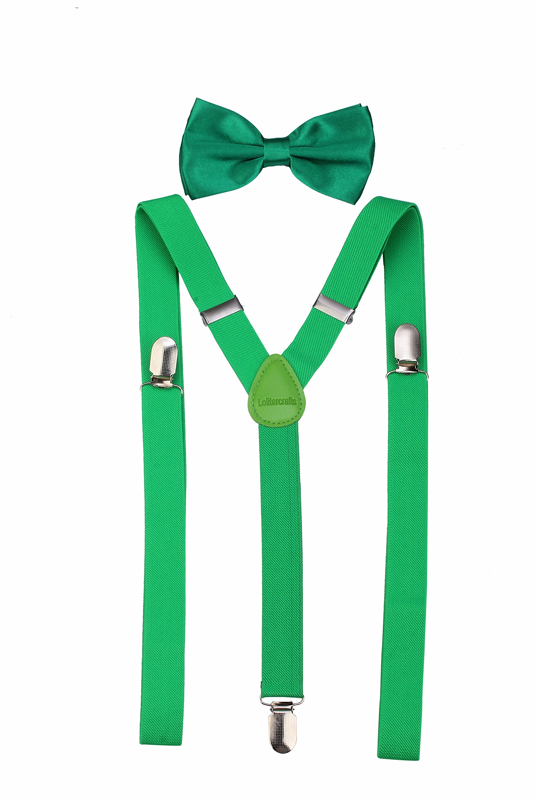 Lolitarcrafts Men's Green Classic Solid Suspenders Matching Bow Tie Set Braces (Green)