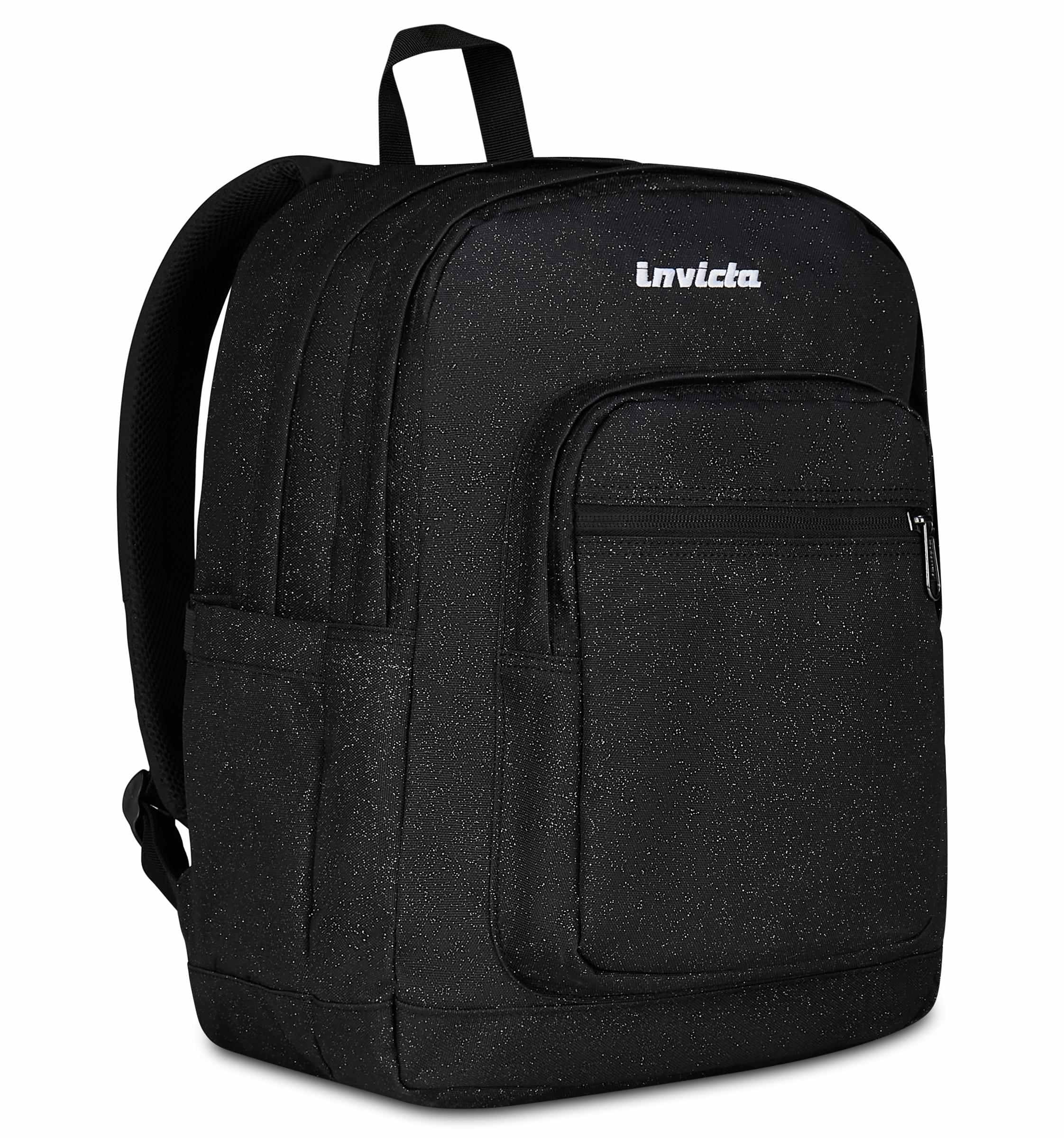 Invicta Jelek Zaino Scuola Media Ragazza, Scuola Elementare, Scomparto PC, Tasca Borraccia, nero scintillante