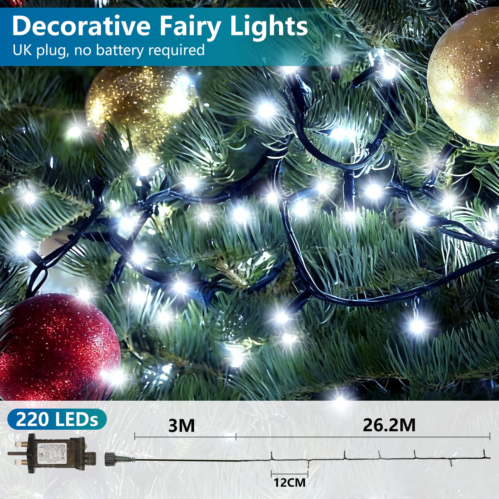 Realky Fairy Lights Plug in, 29.2M/95.8FT 220 LED Waterproof Outdoor String Lights Mains Powered with 8 Modes/Remote Control - Image 2