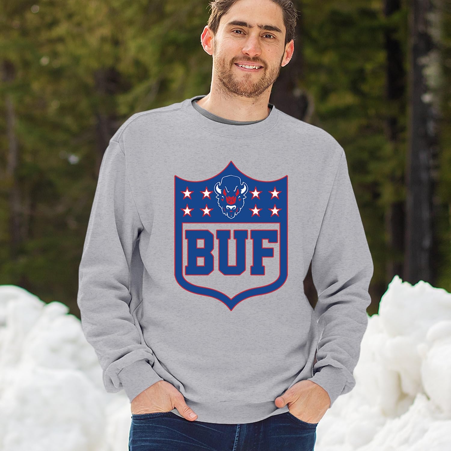 Tee Hunt Buffalo Shield Crewneck Men's Graphic Hoodies and Crewneck Sweatshirts image 2