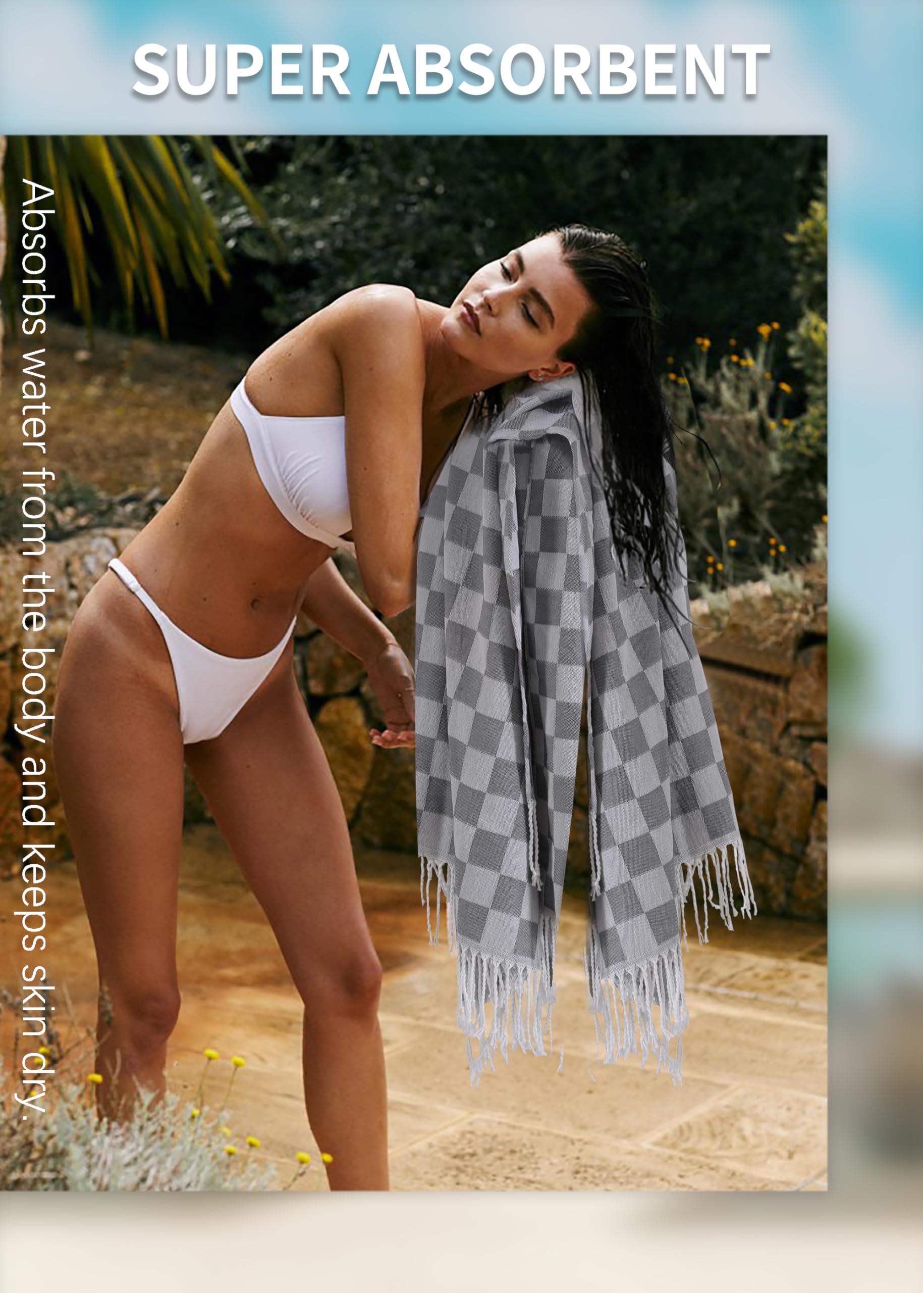 Lot de 4 serviettes de plage turques pour couvertures de piscine, serviettes de voyage, anti-sable, légères, anti-sable, légères, bohèmes, non en microfibre, bande à clip personnalisée