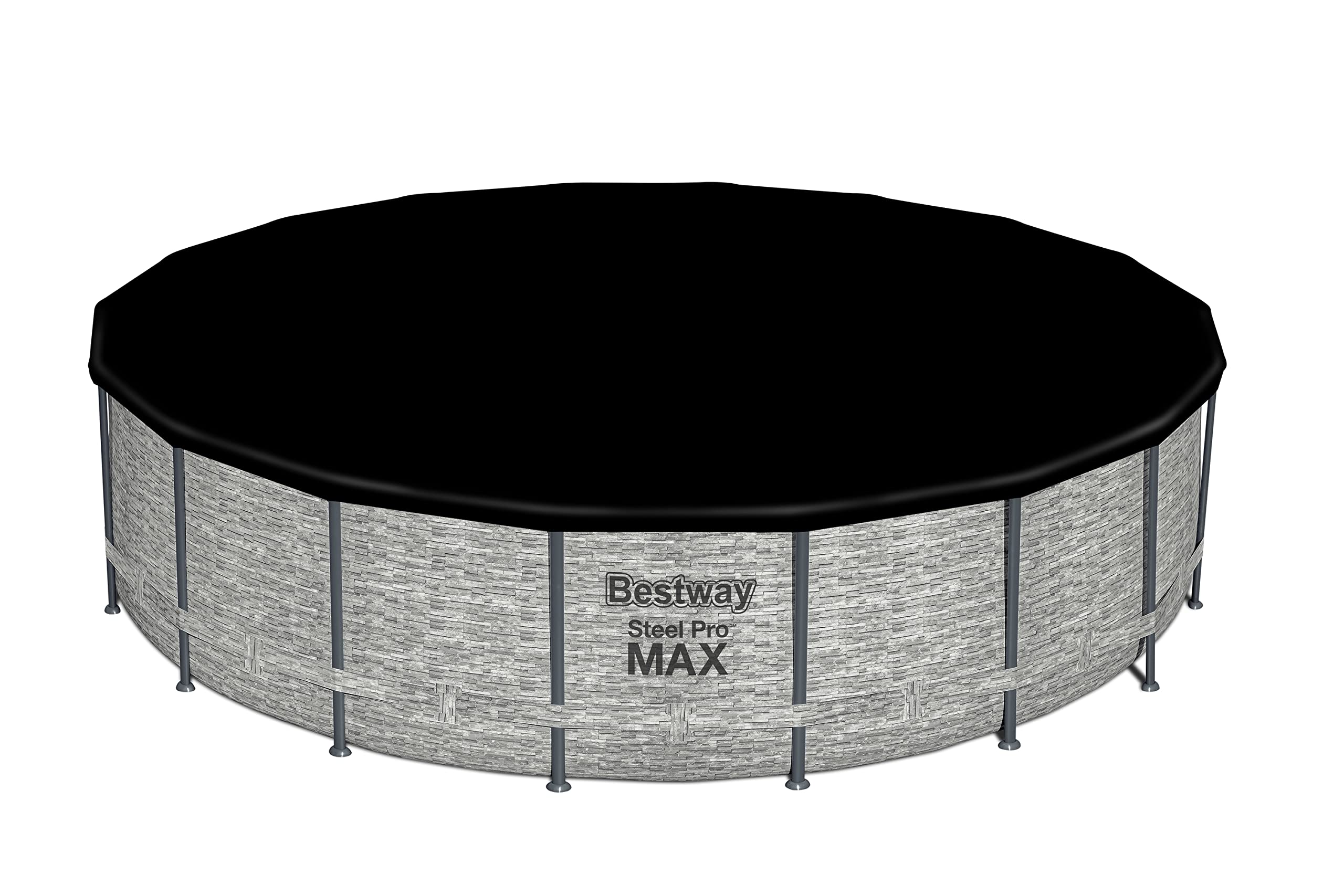 Bestway Steel Pro Max™ Außenpool, Motiv graue Steine, 549 x 122 cm, FrameLink™, Leiter, Plane, Pumpe und Filterkartusche