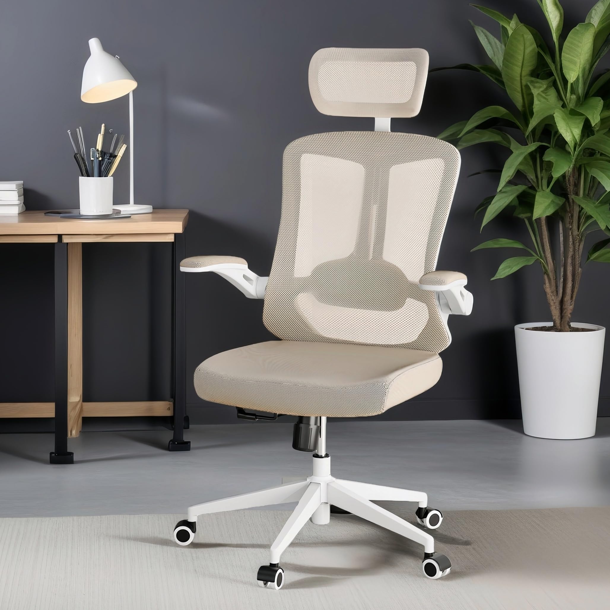 Ergonomic Office Chair - 350LB Comfy Desk Chairs with Adjustable Headrest and Lumbar Back Support, Mesh Computer Chairs with Wheels and Arms for Home