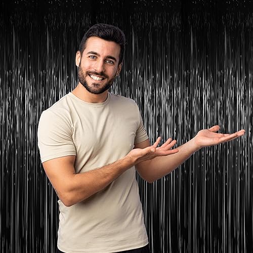 Miniatura 7 de Cortinas de 3.3 x 6.6 pies con flecos de papel de aluminio, decoraciones de fiesta con serpentinas, telón de fondo con flecos para cumpleaños, baby