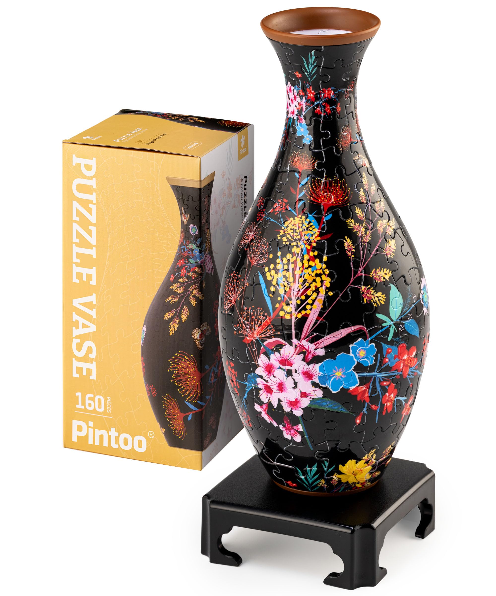 Pintoo 3D Puzzle Vase Unique Flower Vase Made by 160 Curved Plastic Puzzle Pieces House Warming Gift for Flower Arrangements and Home Decoration - [S1031] (Classic, Elegant Floral Print)