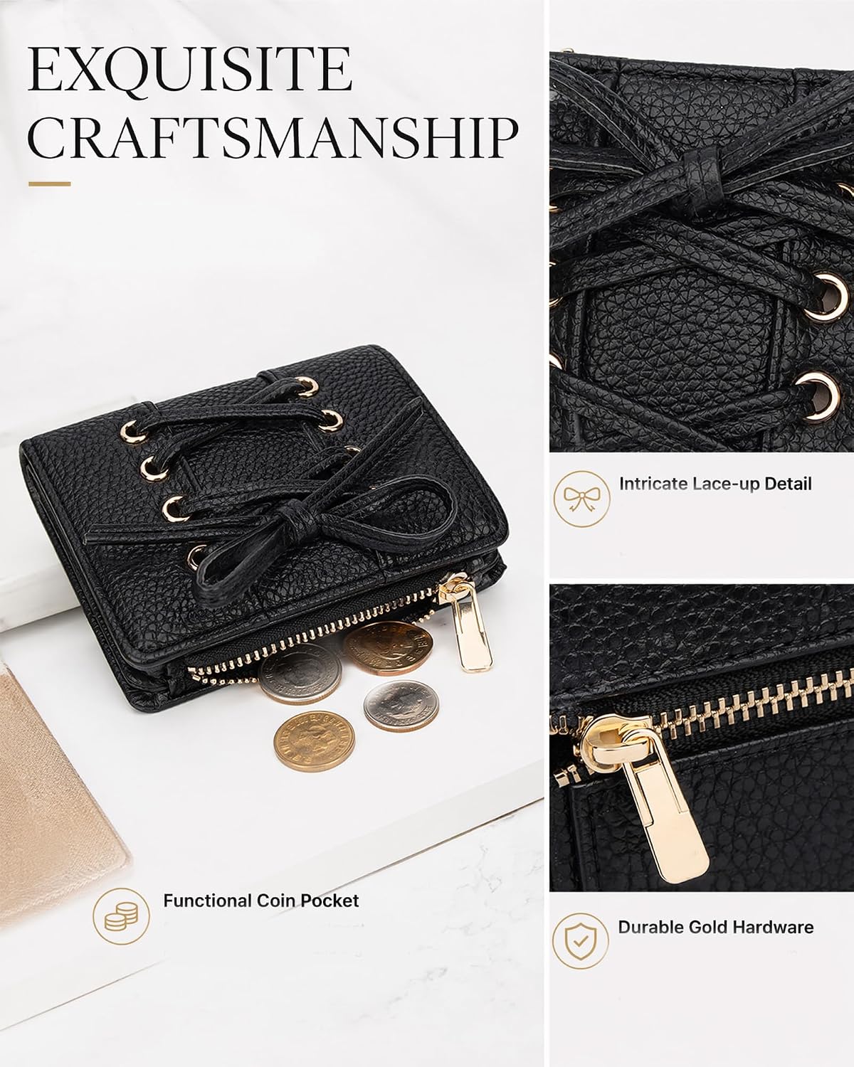 Cute Bow Wallet, Women Bifold Wallet, PU Leather Card Holder 5 Card Slots image 3