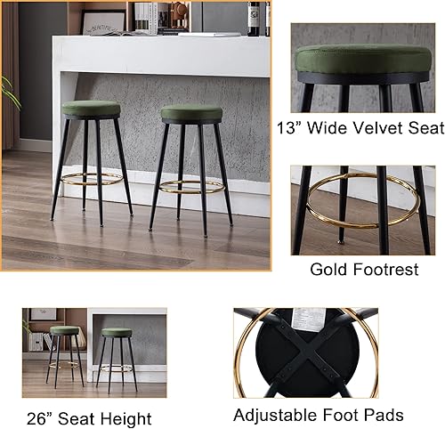 Miniatura 14 de Taburetes de bar de 26 pulgadas de altura de mostrador, juego de 4 taburetes de mostrador de gamuza, sin espalda, modernos con patas Burnt