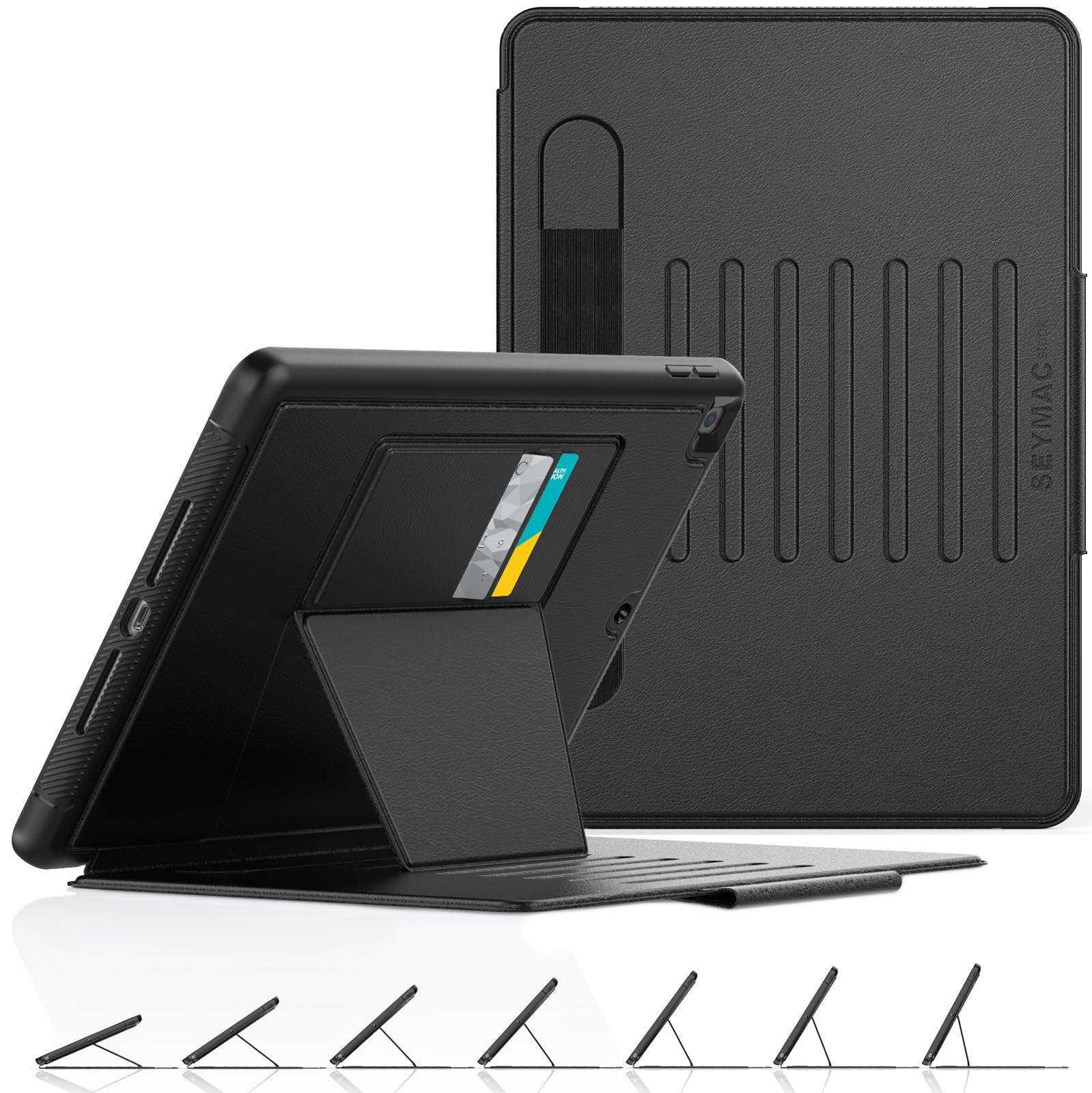 SEYMAC stock Case for iPad 9th / 8th / 7th Generation 10.2'' with Magnetic Stand Multi-angle [Wake/Sleep Cover] Pen Holder Smart Protective Case for iPad 10.2 inch 2021/2020/2019, Black