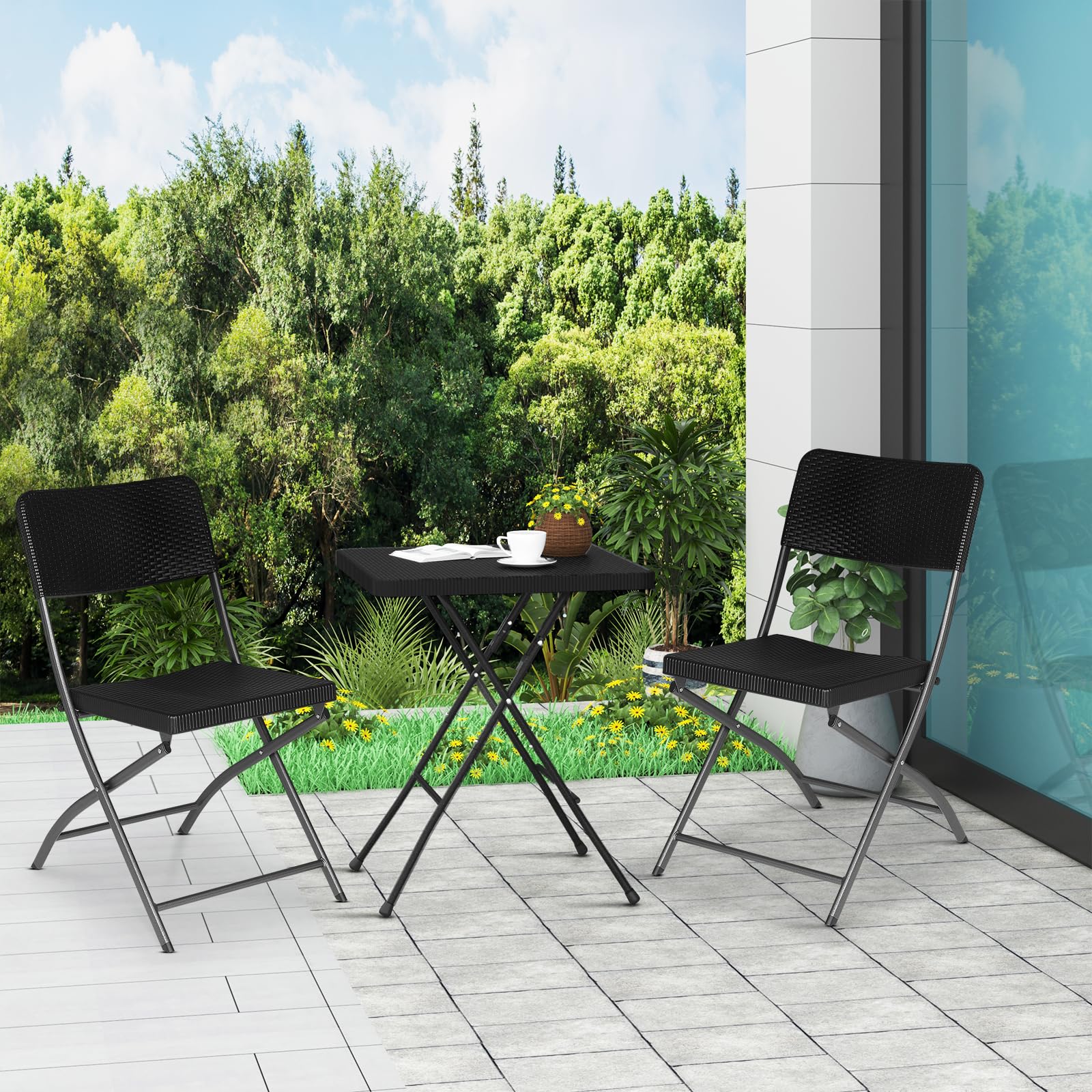 ESituro Ensemble Bistrot De Jardin 3 Pièces Pliables Vert - Table Ronde + 2 Chaises Pour Balcon Et Terrasse