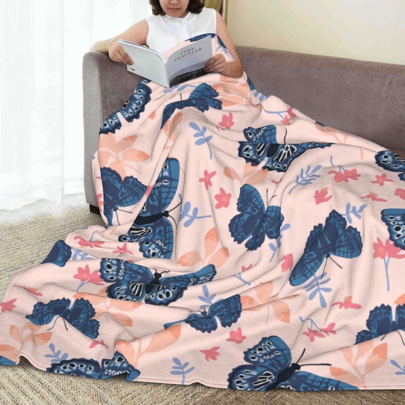 Amazon｜ブランケット 花柄 蝶柄 毛布 シングル フランネル 掛け毛布