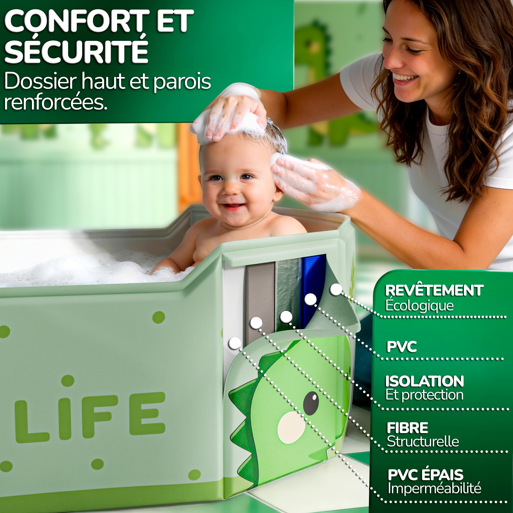 Kit baignoire pliable enfant avec accessoires antidérapante portable xxl