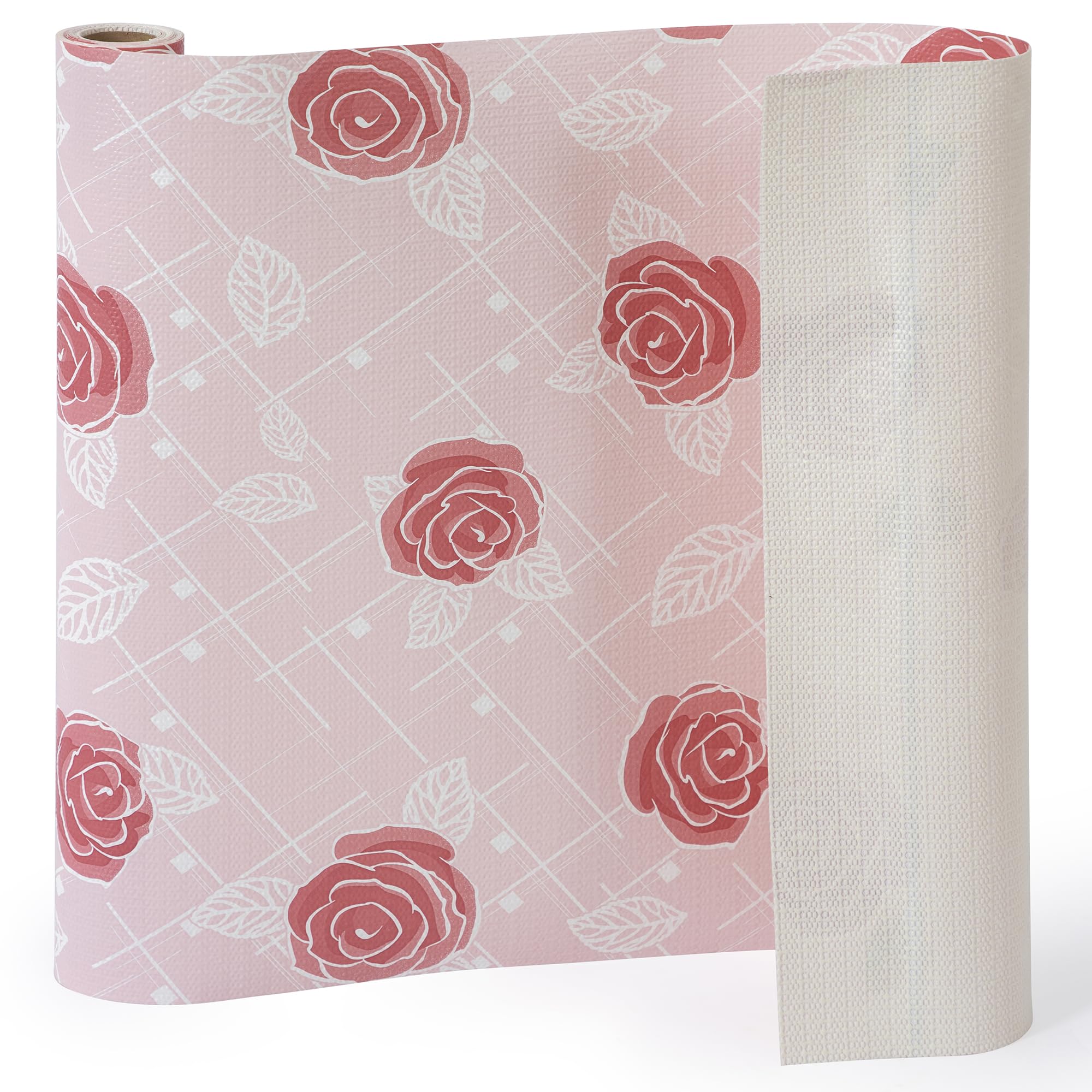 Photo 1 of FIFTY-FEET 16X120 Inch Shelf Liner for Kitchen Cabinets, PVC Drawer Liner for Dresser Non-Slip Bathroom, Non-Adhesive Cabinet Liner Washable (Red Floral - 1 Roll) Red Floral 16*120inch*1Roll
