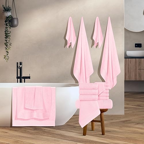 Vista 207 de GLAMBURG Juego de 6 toallas de 100% algodón ultra suave, contiene 2 toallas de baño de 28 x 55 pulgadas, 2 toallas de mano de 16 x 24 pulgadas y 2