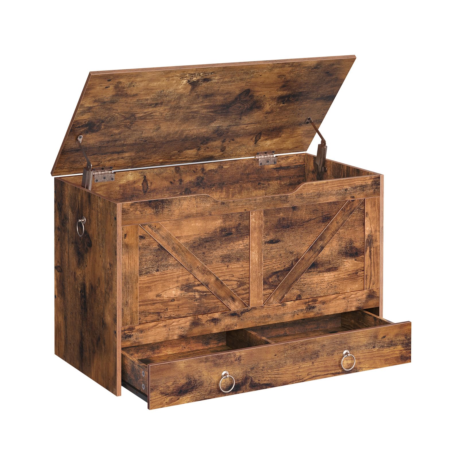 HOOBRO Cofre de almacenamiento, baúl de juguetes de 29.5 pulgadas con cajón, banco de almacenamiento de madera, banco de entrada r