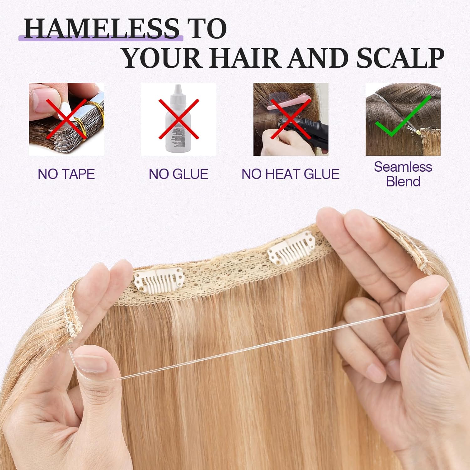 Halo Hair Extensions Real Human Hair,Halo Hair Extension 100% Human Hair, Wire Hair Extensions,Straight 12P13 Golden Brown Mixed Bleach Blonde 22 inch/75g