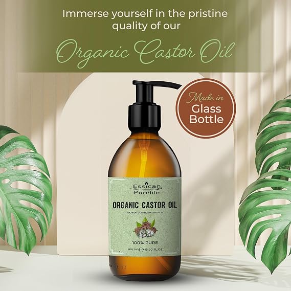 Essican Purelife Pure Organic Castor Oil Cold Pressed 500ml Glass Bottle