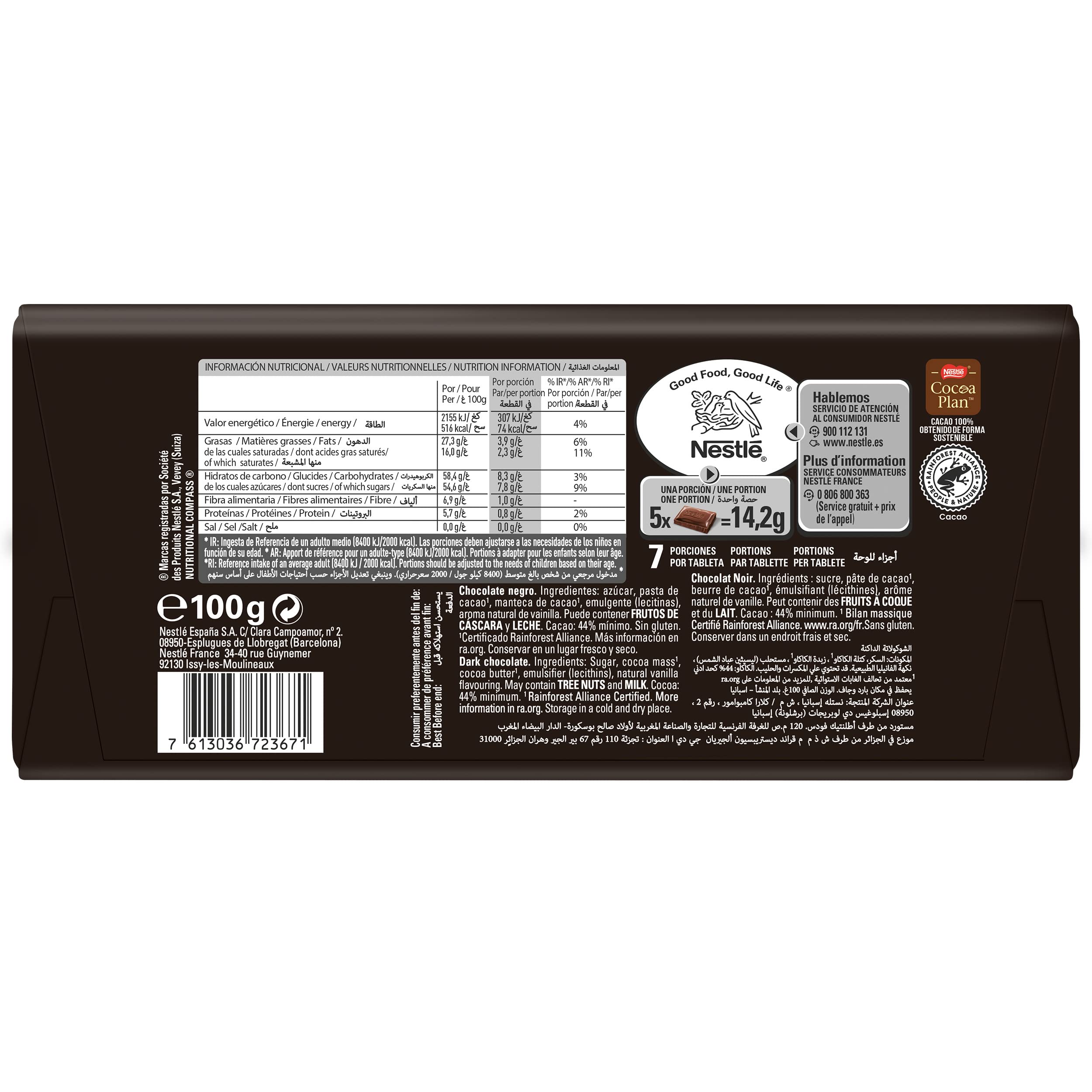NESTLE DOLCA Chocolate NEGRO tableta 100g CAJA de 36 unidades