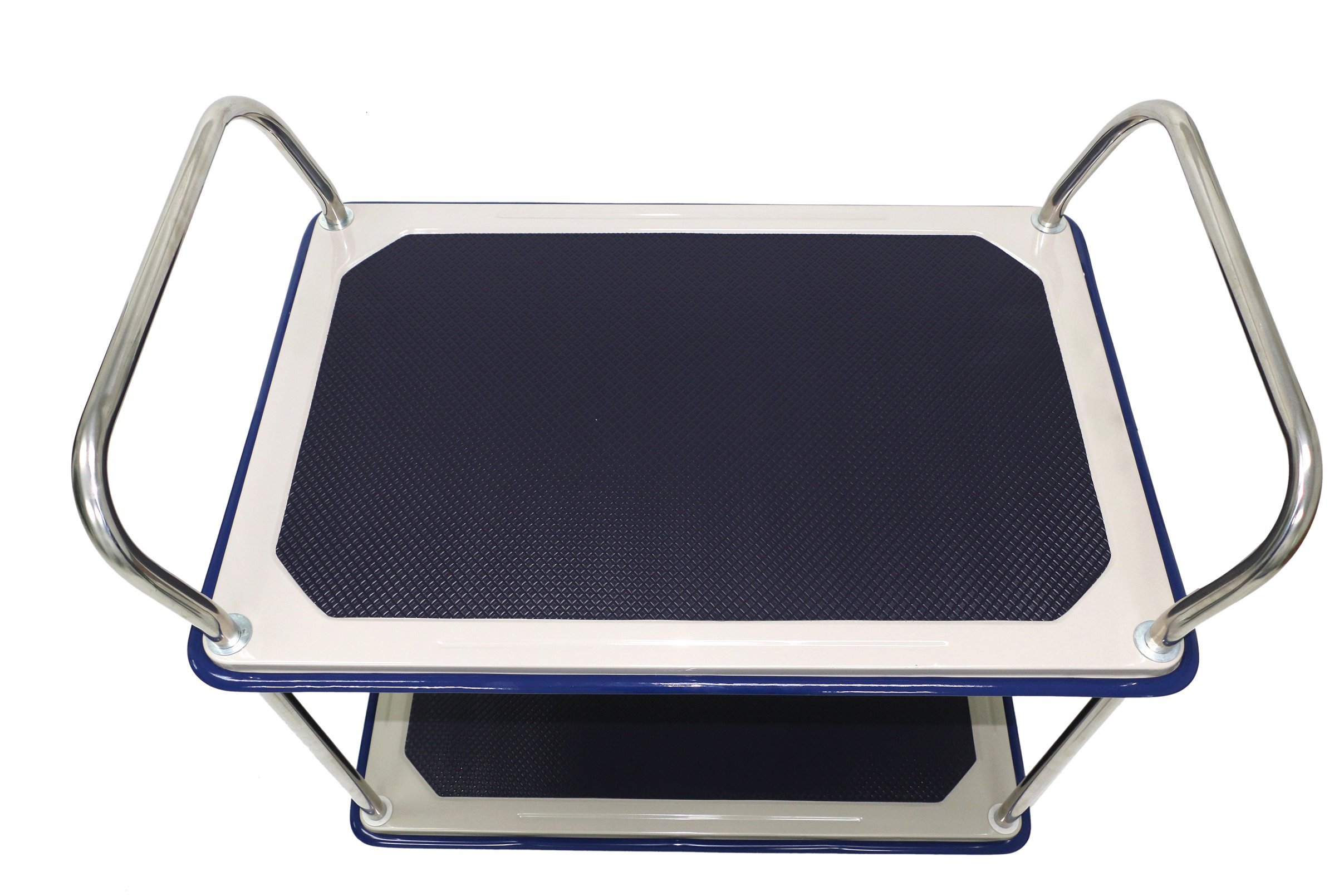 TW-220 Etagenwagen, verchromt, 2 Etagen, LxBxH: 914 mm x 610 mm x 950 mm, Tragfähigkeit 370 kg, Edelstahl/Blau