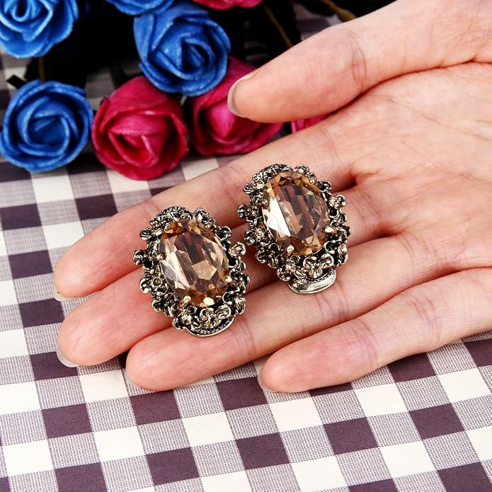 Aretes ovalados estilo victoriano con cristal floral miniatura 5