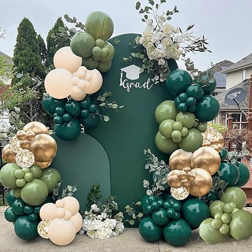Miniatura 6 de Kit de guirnalda de globos de color verde salvia, color verde oscuro, arena, blanco y dorado, globos de confeti para baby shower, fiesta salvaje,