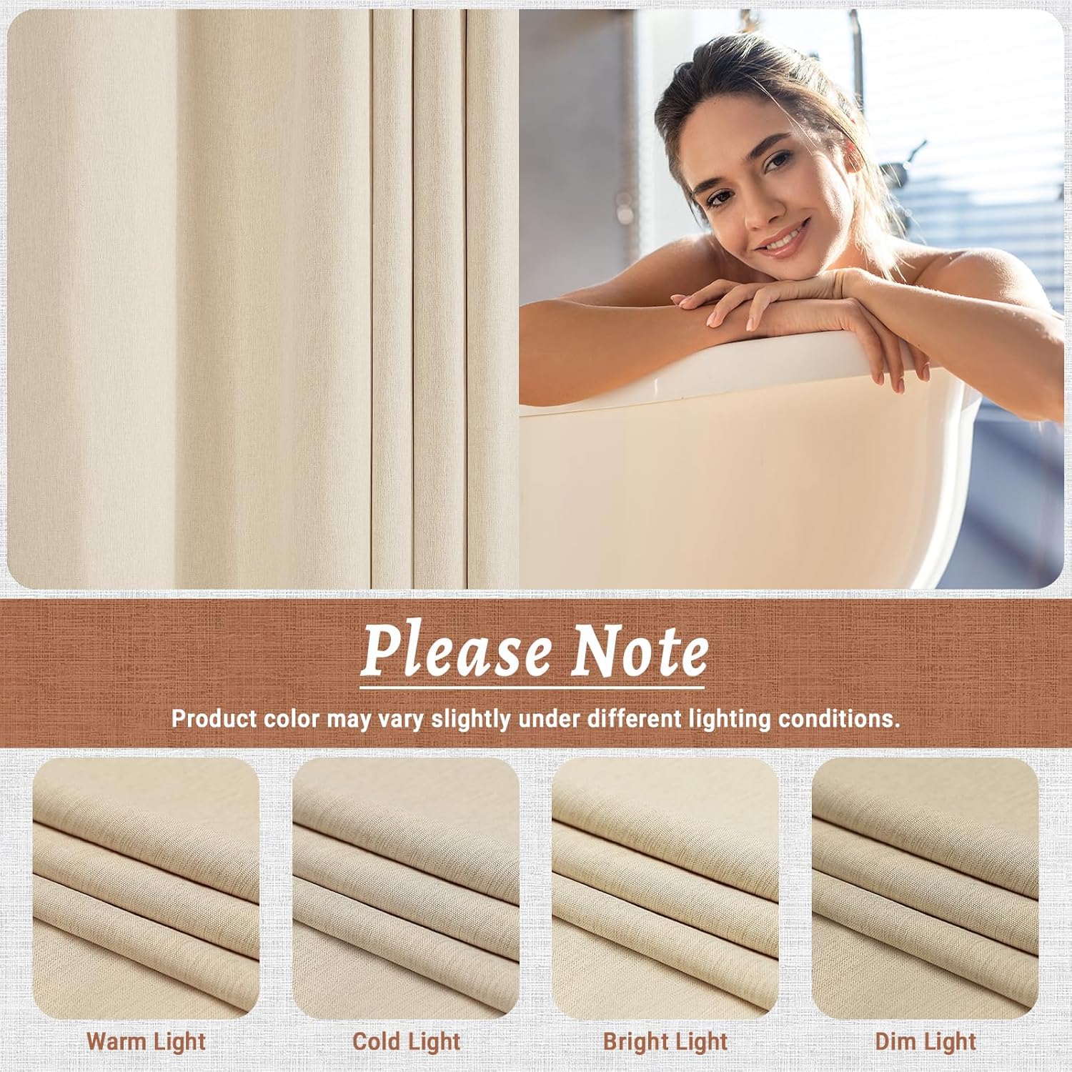 No Hooks Luxury Shower Curtain Set with Snap-in Liner, Polyester Textured with See-Through Top Window, Waterproof & Washable Hotel Style for Bathroom, 71W x 86H, Cream